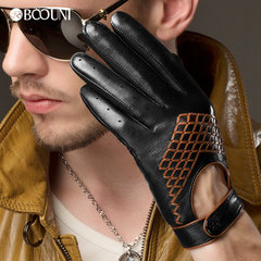 BOOUNI men's leather gloves, motorcycle version, sheep leather woven hollow men's thin, winter driving, anti-skid