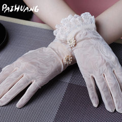 Paihuang summer Ladies White Wedding Gloves, short lace, hollowed out sunscreen driving gloves LS-L3119