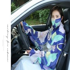 All-weather sunscreen summer women's driver's sleeve, long anti UV mask, sunshade gloves, sleeves, lotus leaf blue (shawl + mask)
