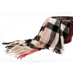 Orange red scarf, cashmere wool blended, thick tassels, plaid female winter warm scarf, shawl youth Beige (apricot)