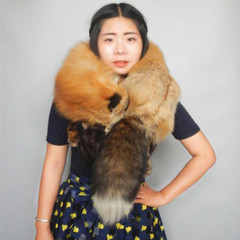 The fox fur collar wool scarf Zhen Zhang fox silver fox fur shawl and a special blue fox