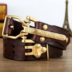 Hot male leather belt buckle hanging layer pure leather buckle retro middle-aged men belt manual young cowboy 97cm