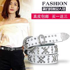 Fashion belt female fine cowhide diamond inlaid decorative narrow belt leather skirt waist chain all-match. 110cm
