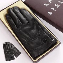 Black leather sheepskin leather gloves size pure Korean Wuzhi refers to all the winter of 2016 Metrosexual warm gloves
