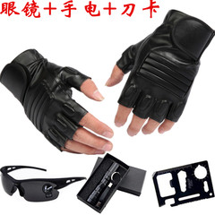 Anti slip tactics, special forces, half gloves, motorcycle, half finger, men and women riding, leather gloves, outdoor riding in summer Black - (for a flashlight, a saber, a card)