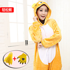 Love apartment with the same thick flannel, cartoon Siamese dinosaurs, Picacho animal pajamas, men and women lovers, winter S height 147-158, send gloves + claw shoes Easy bear