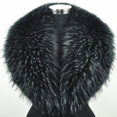Luxury large black raccoon fur fur collar and a raccoon fur collar Plush Shawl Collar Scarf Black ash tip 90CM wide 17CM