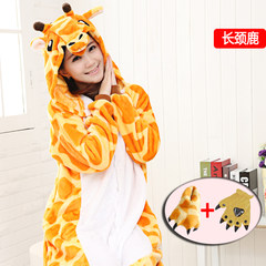 Love apartment with the same thick flannel, cartoon Siamese dinosaurs, Picacho animal pajamas, men and women lovers, winter S height 147-158, send gloves + claw shoes Toilet Giraffe