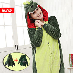 Love apartment with the same thick flannel, cartoon Siamese dinosaurs, Picacho animal pajamas, men and women lovers, winter S height 147-158, send gloves + claw shoes Toilet green dinosaur