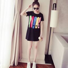 Fashion female Siamese pajamas summer Nightgown cotton short sleeved dress Korean students in the spring and summer long wear Gunidi 5033 colorful black