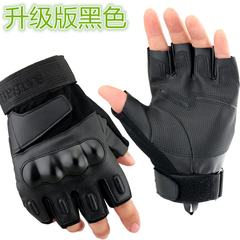 Korean men's leather half finger gloves, men's sports, outdoor riding, finger pointing, anti slip special, warm black hawk, tactical gloves