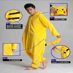 Fat plus flannel, dinosaurs, male animals, cartoon, Siamese pajamas, fat people, coral, cashmere, fat, love apartment XL bust 130 (claw free shoes) Pikachu