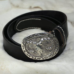 Yuan Pei handmade fashion men's leather belt buckle 925 silver plated punk cool jeans with a young sheep