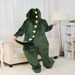 Winter cartoon conjoined pajamas, cute men and women, lovers, apartments, home clothes, flannel animals, dinosaurs, crocodiles, pajamas S yards suggest height 150-156cm without shoes Green dinosaur