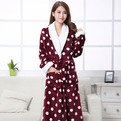 A couple of flannel bathrobe Nightgown thickened winter large size Korean long sleeved sexy nightgown pajamas for men and women Home Furnishing L (less than 130 of recommendation 165CM) Polka Dot