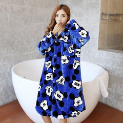 Sweet lady winter pajamas long sleeved coral fleece Nightgown size thickened loose flannel suit Home Furnishing Mickey blue cardigan