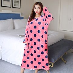 Sweet lady winter pajamas long sleeved coral fleece Nightgown size thickened loose flannel suit Home Furnishing Watermelon red