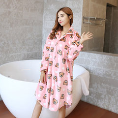 Sweet lady winter pajamas long sleeved coral fleece Nightgown size thickened loose flannel suit Home Furnishing Bear Pink cardigan