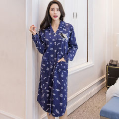 Female winter cotton Nightgown loose in the long sleeved Korean cartoon cute pajamas XL fat mm L:166cm within /120 Jin 25# leaves blue skirt