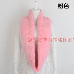 New mink fur grass scarf, neck collar, female head, autumn winter, warm shawl, long woven knitted bag, 100% imported mink fur Pink
