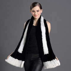 All-match imported mink fur scarf wool scarf Korean woven long Mink Collar and high-grade scarf Black + white
