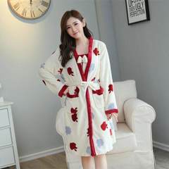 Thickened Coral Fleece Pajamas female in autumn and winter long nightdress lovely flannel gown two piece Home Furnishing clothing L code 201.6 red apple