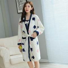 Thickened Coral Fleece Pajamas female in autumn and winter long nightdress lovely flannel gown two piece Home Furnishing clothing L code 201.5 treasure blue apple