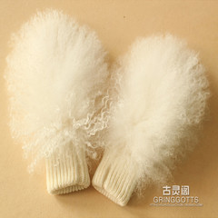 Sole！ Creamy white cotton mittens, wool knits, warm fingers, lengthened wool, fur gloves