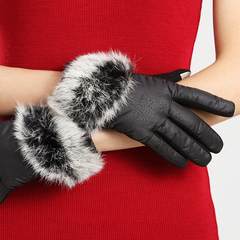 Bairuiou lady touch gloves female rabbit warm winter autumn short Korean type driving gloves