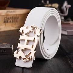 Alphabet belt belt young man smoothing personality trend Korean version cool fashion casual belt buckle A196 white 110cm