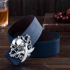 Alphabet belt belt young man smoothing personality trend Korean version cool fashion casual belt buckle A195 blue 110cm