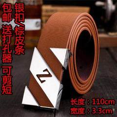Alphabet belt belt young man smoothing personality trend Korean version cool fashion casual belt buckle A203 brown 110cm