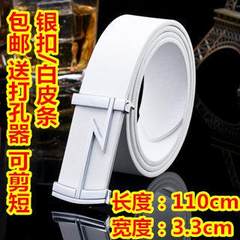 Alphabet belt belt young man smoothing personality trend Korean version cool fashion casual belt buckle A323 white 110cm