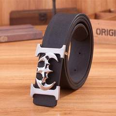 Alphabet belt belt young man smoothing personality trend Korean version cool fashion casual belt button A301 black 110cm