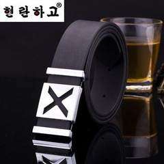Alphabet belt belt young man smoothing personality trend Korean version cool fashion casual belt button A258 black 110cm