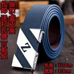 Alphabet belt belt young man smoothing personality trend Korean version cool fashion casual belt buckle A203 blue 110cm