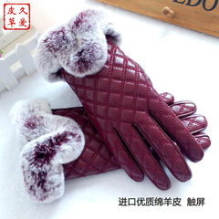 2015 new autumn and winter touch leather gloves Ms. Rex flash diamond import sheepskin gloves