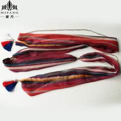 New trend female scarf scarf chain decorative waist belt multi function Ribbon Ribbon waist pants skirt wine red wine red stripes
