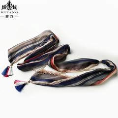New trend female scarf scarf chain decorative waist belt multi function Ribbon Ribbon waist pants Skirt Blue Blue Blue Ribbon