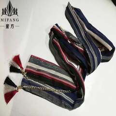 New trend female scarf scarf chain decorative waist belt multi function Ribbon Ribbon waist pants skirt blue treasure blue sliver with silver thread