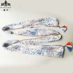 New trend female scarf scarf chain decorative waist belt multi function Ribbon Ribbon waist trousers skirt white (white background blue flower) gift (necklace)