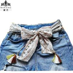 New trend female scarf scarf chain decorative waist belt multi function Ribbon Ribbon waist pants skirt white rice collection