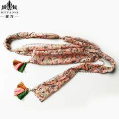 New trend female scarf scarf chain decorative waist belt multi function Ribbon Ribbon waist pants Skirt Pink Pink broken flowers