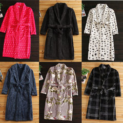 Kappa couples and women bathrobe Coral Fleece Pajamas gown long pure winter S (chest, 98cm) pocket White star (flannel)