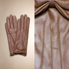 Ladies Brown Coffee, bow tie, sheepskin, leather gloves, autumn, winter, 2016, new mail
