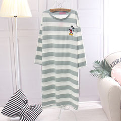 Winter 2017 New Cotton Striped long sleeved Nightgown female Korean lovely Mickey pyjamas Home Furnishing leisure suit Red bean green