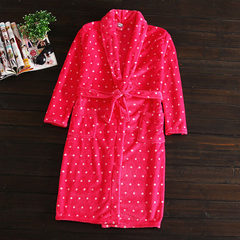 Kappa couples and women bathrobe Coral Fleece Pajamas gown long pure winter S (chest, 98cm) pocket Rose dot (flannel)