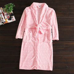 Kappa couples and women bathrobe Coral Fleece Pajamas gown long pure winter S (chest, 98cm) pocket Light pink spots (flannel)
