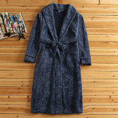 Kappa couples and women bathrobe Coral Fleece Pajamas gown long pure winter S (chest, 98cm) pocket Blue Plush (coral velvet)