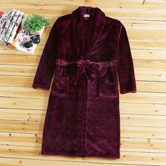 Kappa couples and women bathrobe Coral Fleece Pajamas gown long pure winter S (chest, 98cm) pocket Purplish red (flannel)